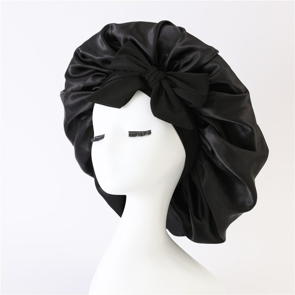 K & S | Satin Schlafhaube Doppellagig mit Bindeband – Nachtmütze für Lockiges Haar & Anti-Frizz