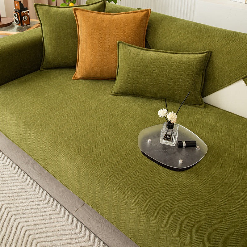 K & S | Sofaüberwurf & Kissenbezug Chenille – Dick Weich & Waschbar Minimalistisches Design