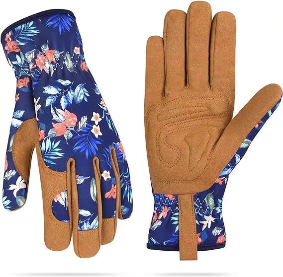 K & S | Mikrofaser Gartenhandschuhe mit Blumenmuster - Bequemer Schutz für Pflanzen, Unkraut & Gartenarbeit
