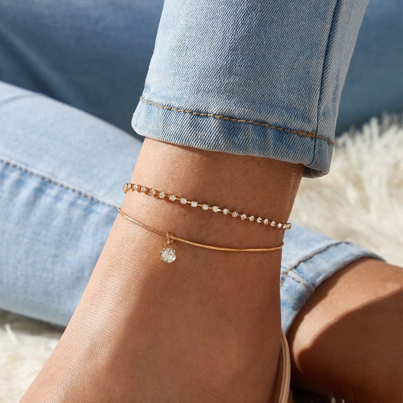 K & S | Damen Fußkette Boho mit Zirkonia & Perlen – Eleganter Schmuck für Sommer & Strand