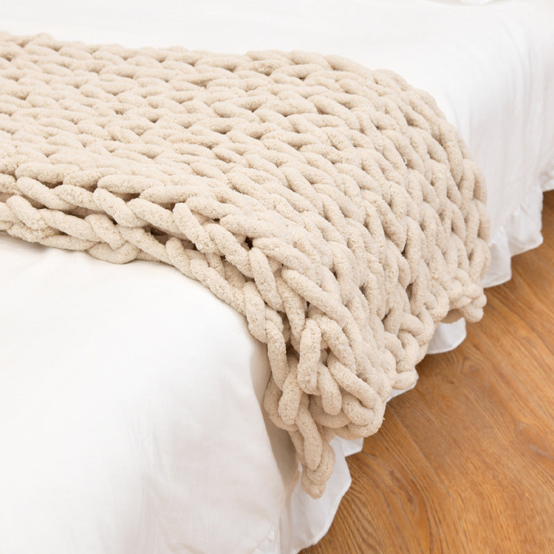 K & S | Grob Gestrickte Chenille-Decke aus Handgefertigtem Garn - Weiche Kuscheldecke für Sofa & Schlafzimmer