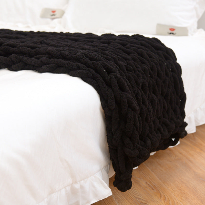 K & S | Grob Gestrickte Chenille-Decke aus Handgefertigtem Garn - Weiche Kuscheldecke für Sofa & Schlafzimmer