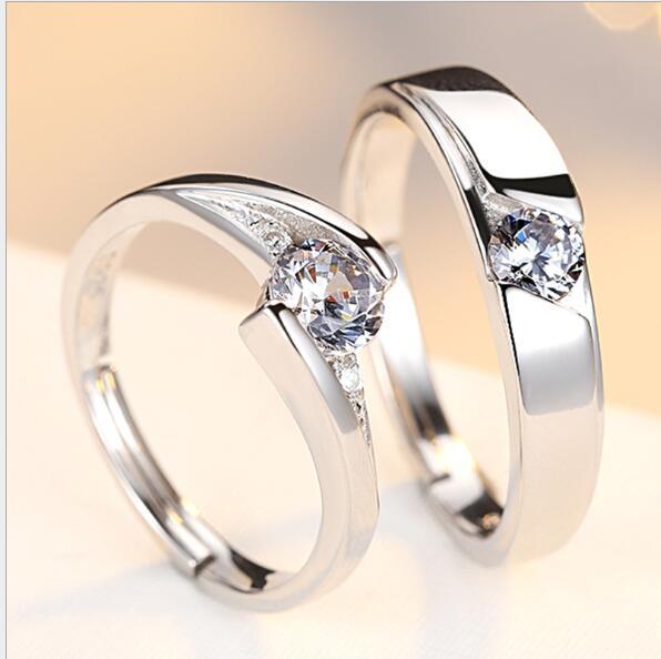 K & S | Partnerringe 925 Silber mit Zirkonia & Gravur – Verstellbare Elegante Schmuck Ringe