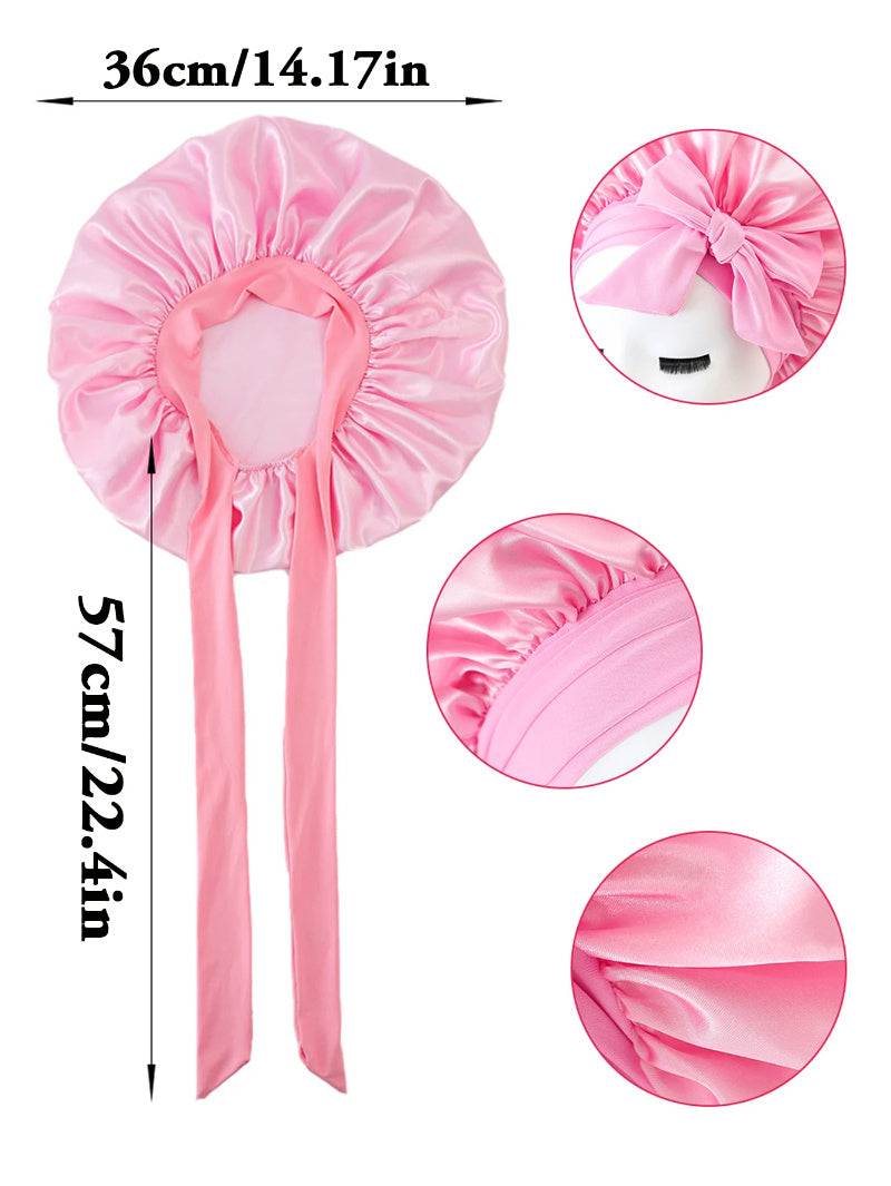 K & S | Satin Schlafhaube Doppellagig mit Bindeband – Nachtmütze für Lockiges Haar & Anti-Frizz
