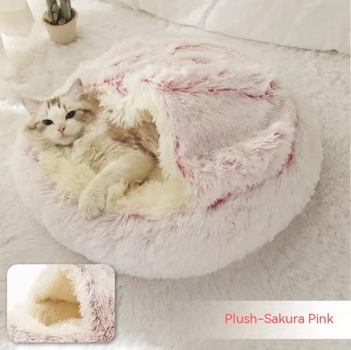 K & S | Rundes Kuschelbett für Hunde & Katzen aus Plüsch - Weiches & Waschbares Haustierbett für Winter & Zuhause