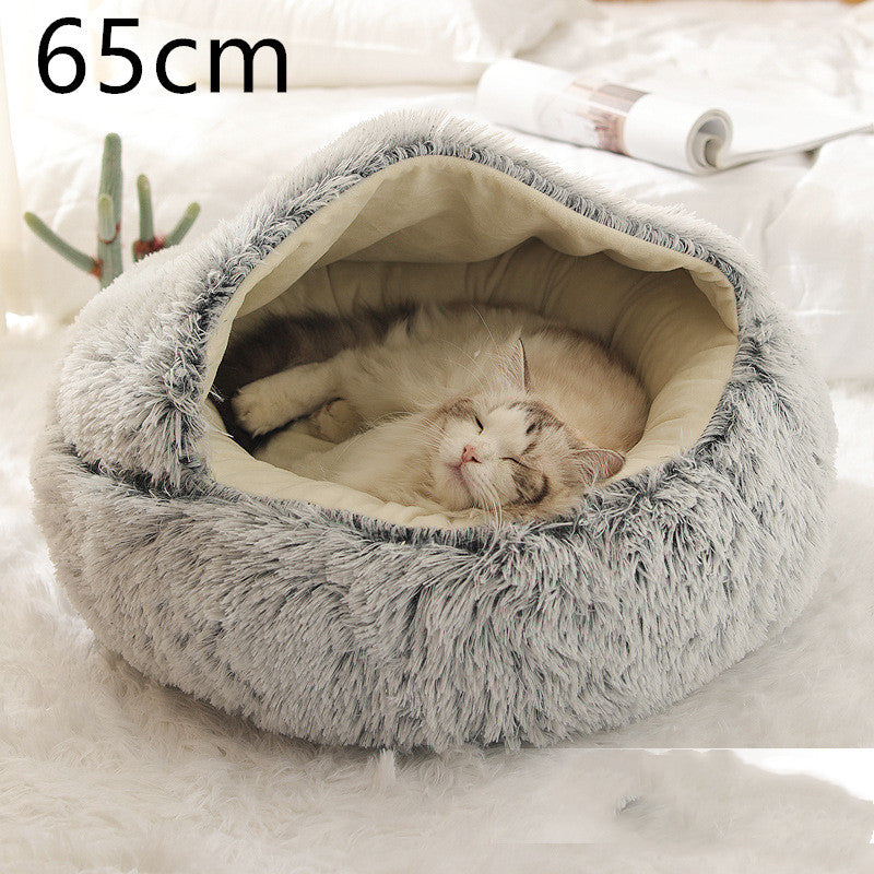 K & S | Rundes Kuschelbett für Hunde & Katzen aus Plüsch - Weiches & Waschbares Haustierbett für Winter & Zuhause