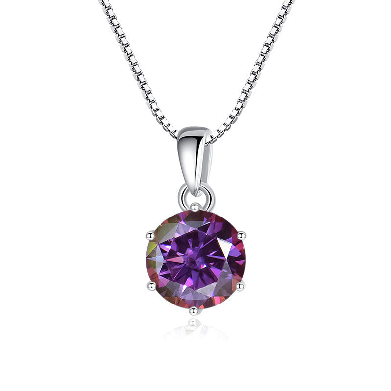 K & S | Damen Halskette 925 Silber mit Rundem Moissanit – Eleganter Funkelnder Schmuck Anhänger