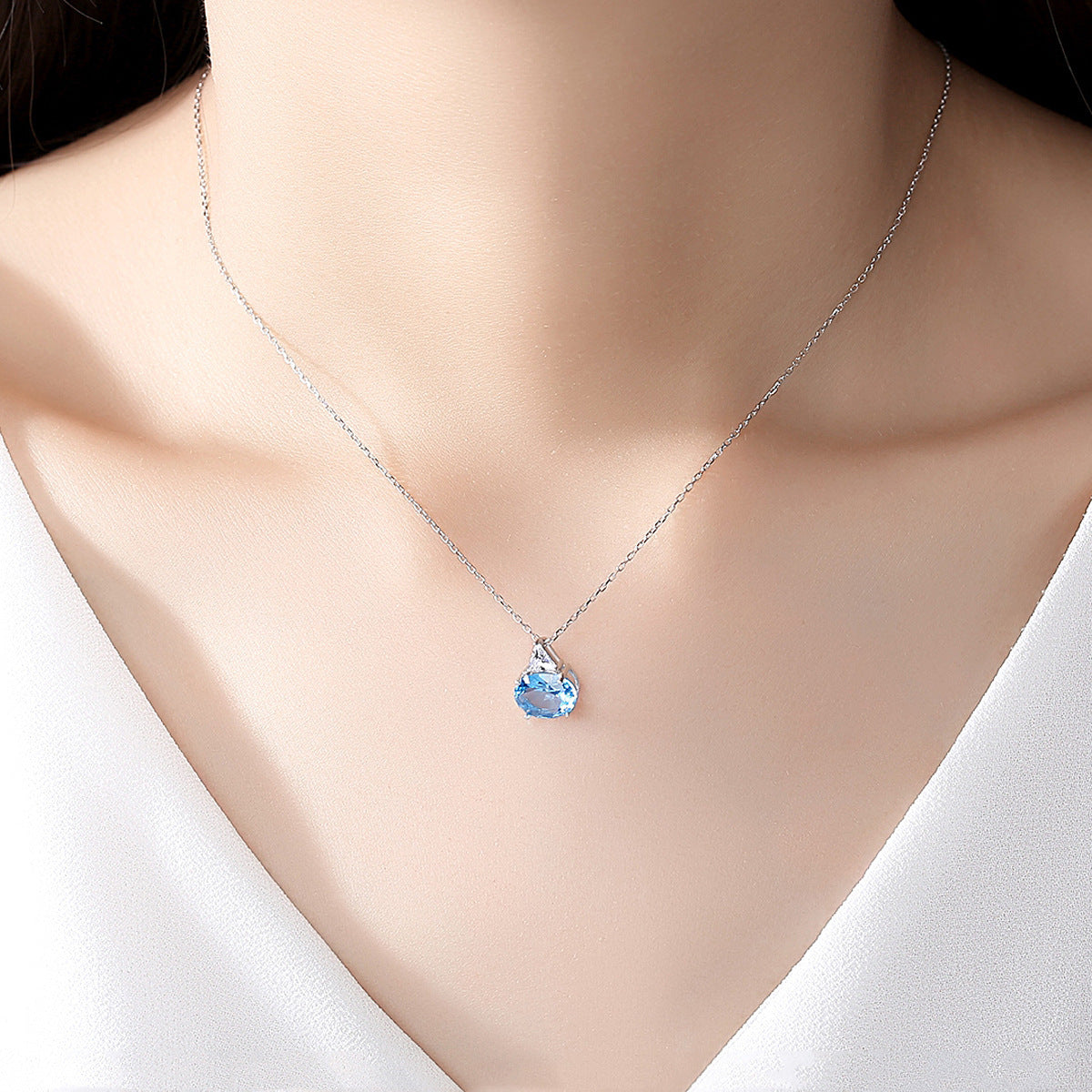 K & S | Damen Halskette 925 Silber mit Oval Kristall – Eleganter Schmuck & Funkelnder Anhänger