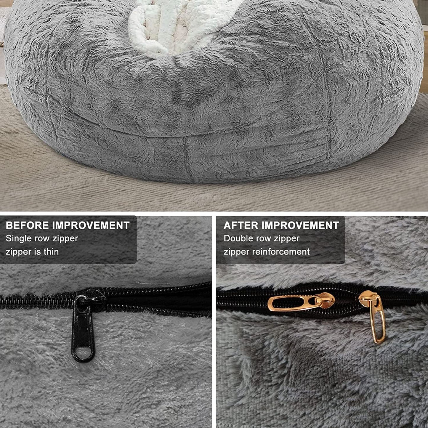 K & S | Sitzsack Bezug Samt XXL 6ft – Weich & Flauschig in Dunkelgrau für Wohnzimmer