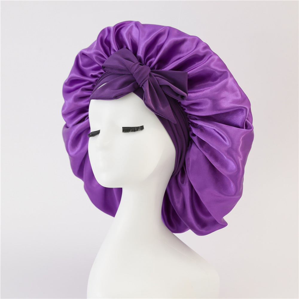 K & S | Satin Schlafhaube Doppellagig mit Bindeband – Nachtmütze für Lockiges Haar & Anti-Frizz