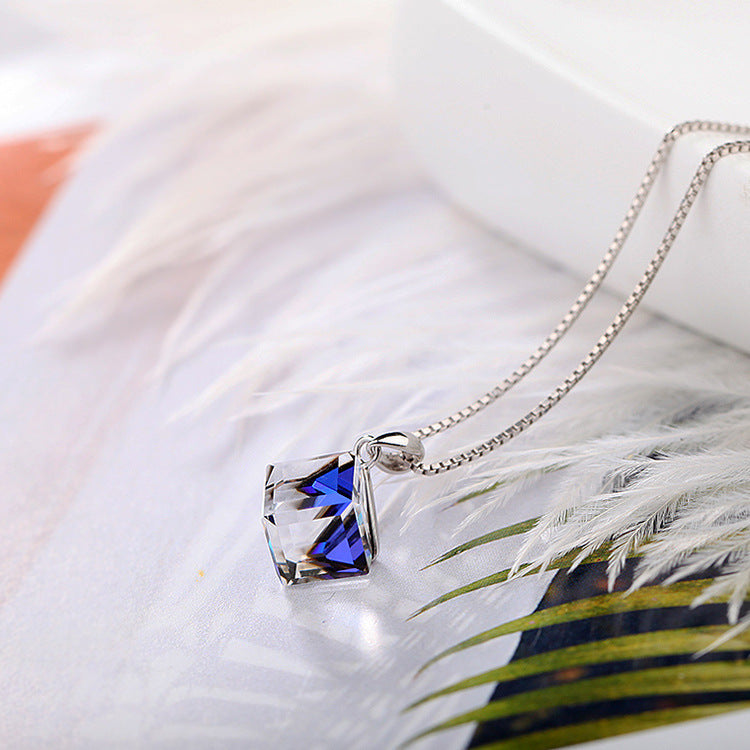 K & S | Damen Halskette 925 Silber mit Kristall Würfel Anhänger – Kreativer & Eleganter Schmuck