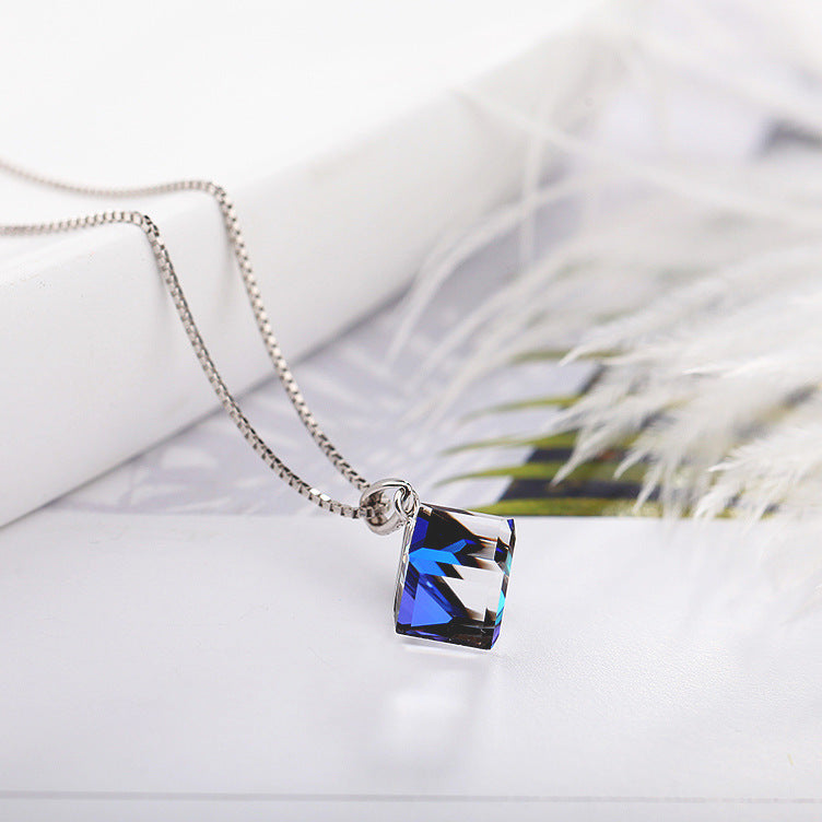 K & S | Damen Halskette 925 Silber mit Kristall Würfel Anhänger – Kreativer & Eleganter Schmuck