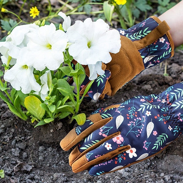 K & S | Mikrofaser Gartenhandschuhe mit Blumenmuster - Bequemer Schutz für Pflanzen, Unkraut & Gartenarbeit
