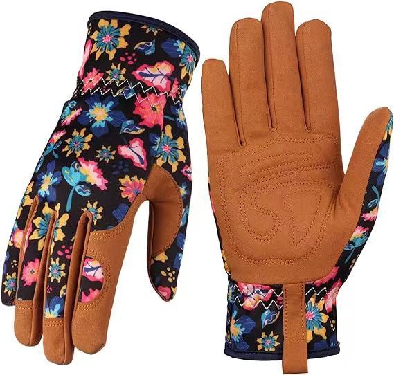 K & S | Mikrofaser Gartenhandschuhe mit Blumenmuster - Bequemer Schutz für Pflanzen, Unkraut & Gartenarbeit