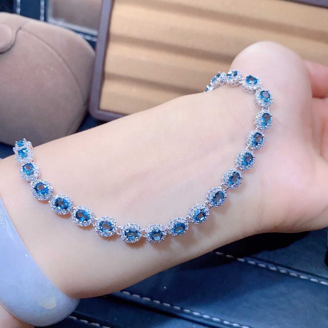 K & S | Damen Armband 925 Silber mit Natürlichem Blautopas – Eleganter Edelstein Schmuck