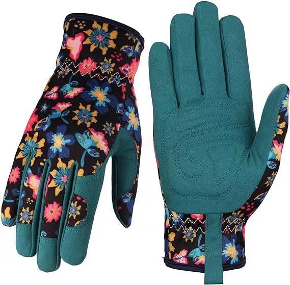 K & S | Mikrofaser Gartenhandschuhe mit Blumenmuster - Bequemer Schutz für Pflanzen, Unkraut & Gartenarbeit