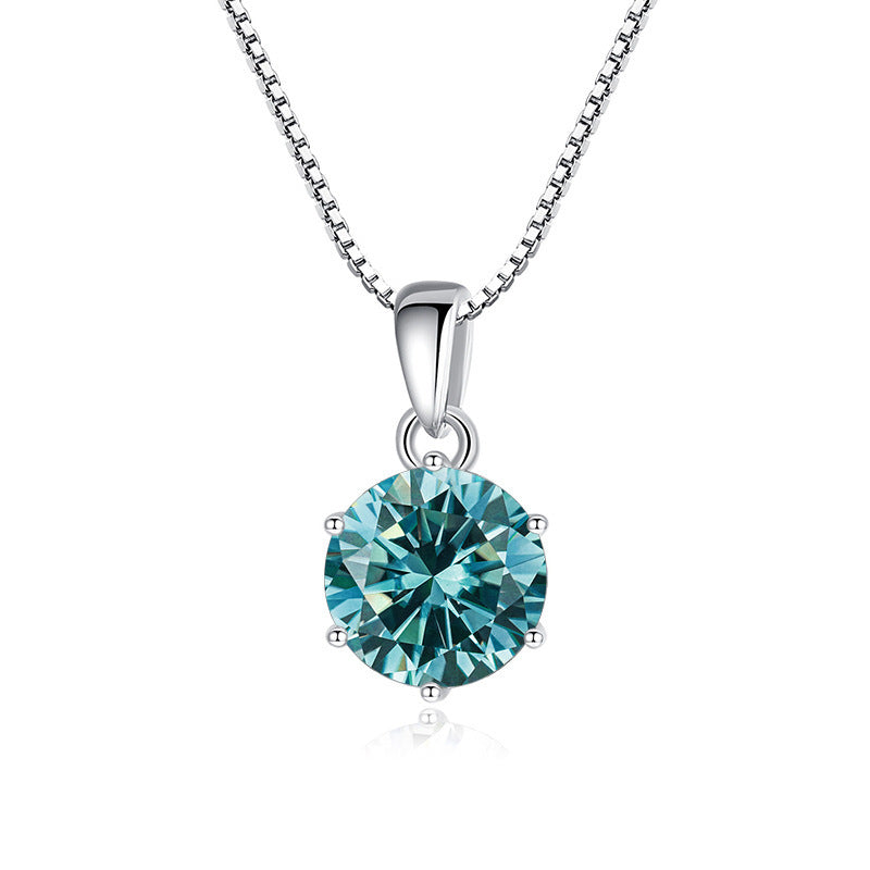 K & S | Damen Halskette 925 Silber mit Rundem Moissanit – Eleganter Funkelnder Schmuck Anhänger