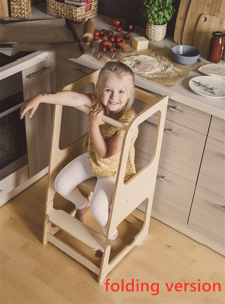 K & S | Montessori Lernturm Massivholz Kinder – Sicherer Höhenverstellbarer Küchenhelfer