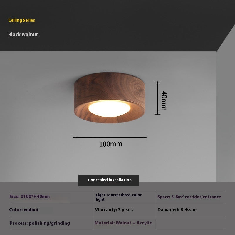 K & S | LED Deckenstrahler – Runde Deckenlampe aus Walnussholz im modernen Design