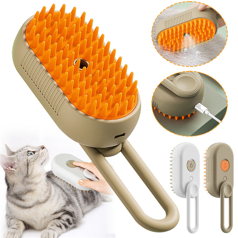 K & S | 3-in-1 Elektrische Dampf-Tierbürste - Fellpflege, Massage & Haarentfernung für Hunde & Katzen