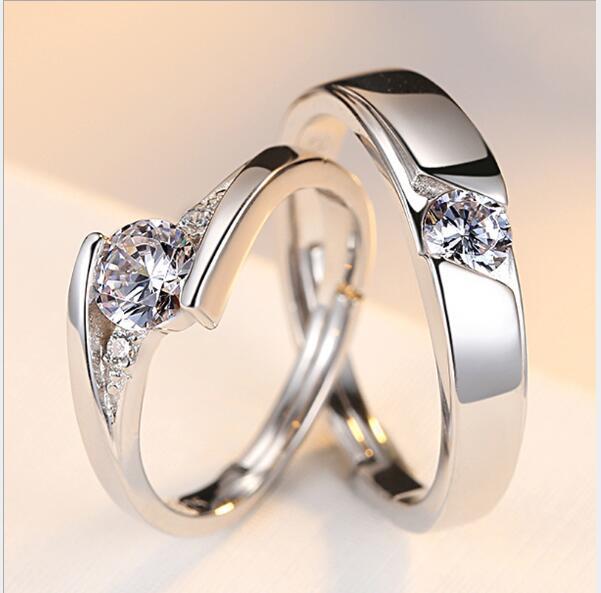 K & S | Partnerringe 925 Silber mit Zirkonia & Gravur – Verstellbare Elegante Schmuck Ringe