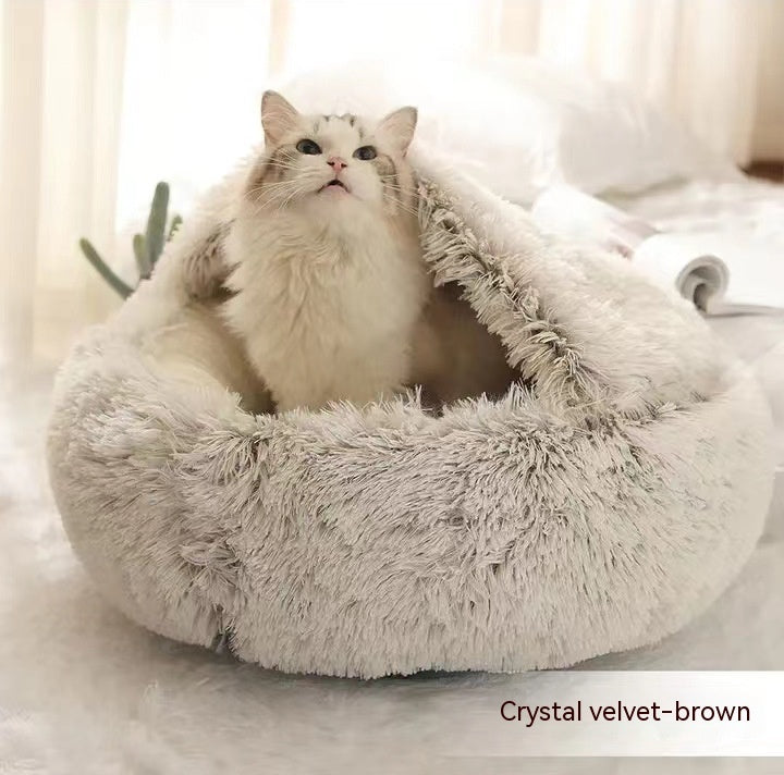 K & S | Rundes Kuschelbett für Hunde & Katzen aus Plüsch - Weiches & Waschbares Haustierbett für Winter & Zuhause