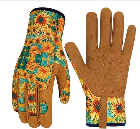 K & S | Mikrofaser Gartenhandschuhe mit Blumenmuster - Bequemer Schutz für Pflanzen, Unkraut & Gartenarbeit