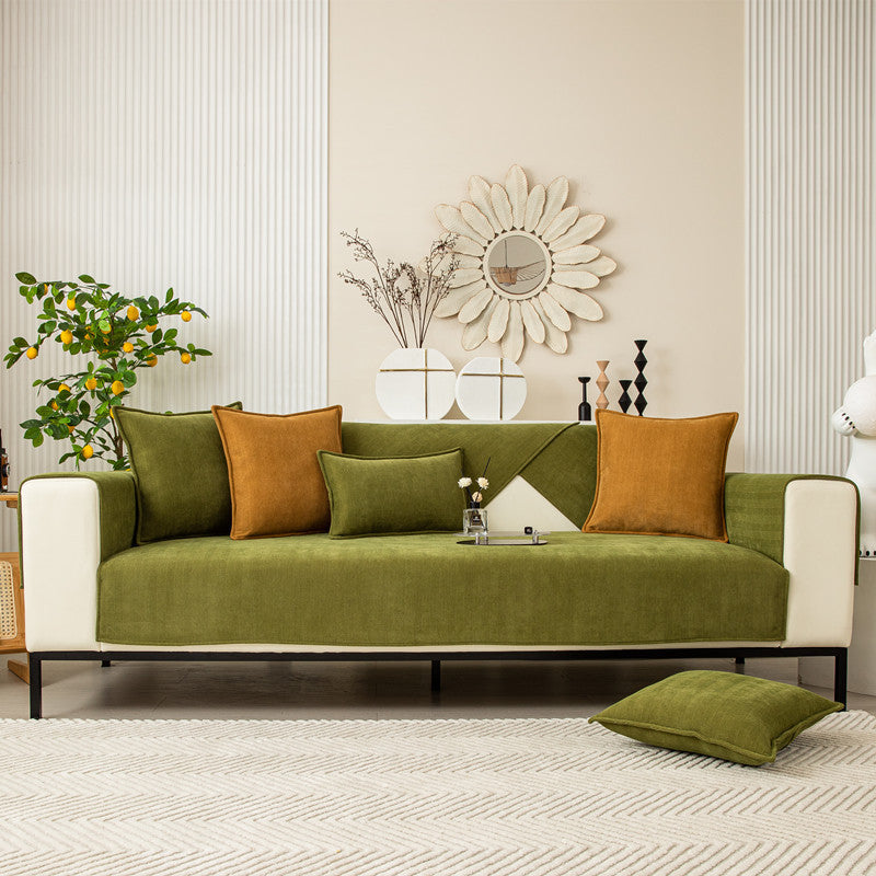 K & S | Sofaüberwurf & Kissenbezug Chenille – Dick Weich & Waschbar Minimalistisches Design