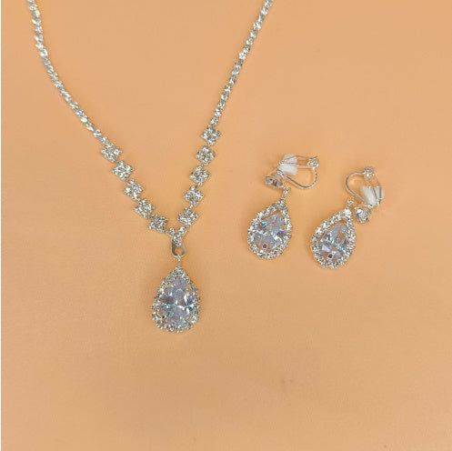 K & S | Damen Schmuckset Zirkonia – Elegante Halskette & Ohrringe mit Tropfen Anhänger