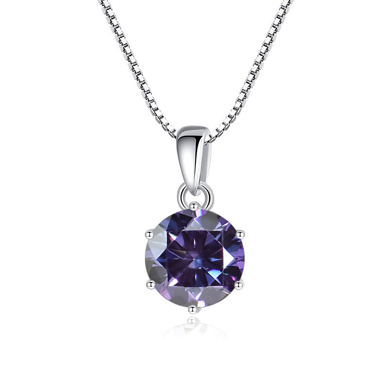 K & S | Damen Halskette 925 Silber mit Rundem Moissanit – Eleganter Funkelnder Schmuck Anhänger