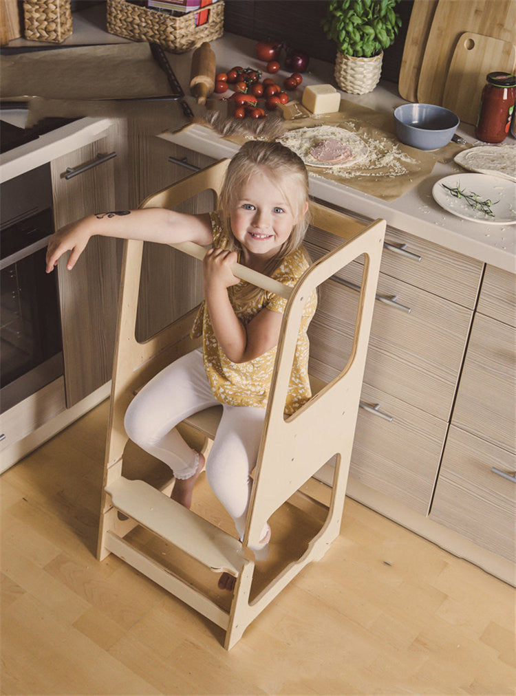 K & S | Montessori Lernturm Massivholz Kinder – Sicherer Höhenverstellbarer Küchenhelfer