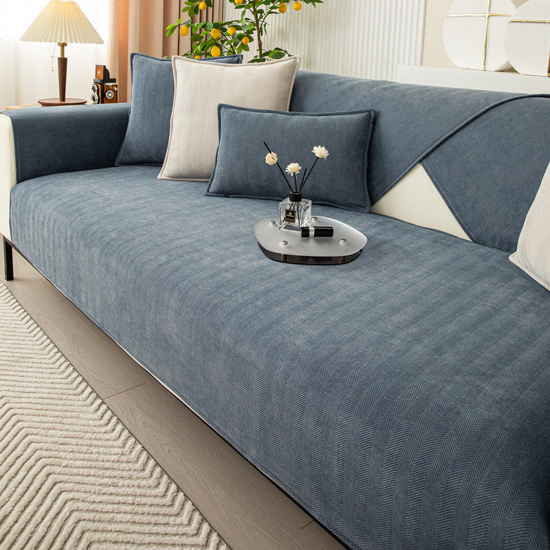 K & S | Sofaüberwurf & Kissenbezug Chenille – Dick Weich & Waschbar Minimalistisches Design