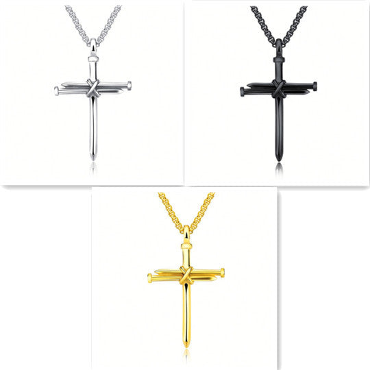 K & S | Herren Halskette Edelstahl Kreuz Anhänger – Robuste Rundpanzerkette im Vintage Design