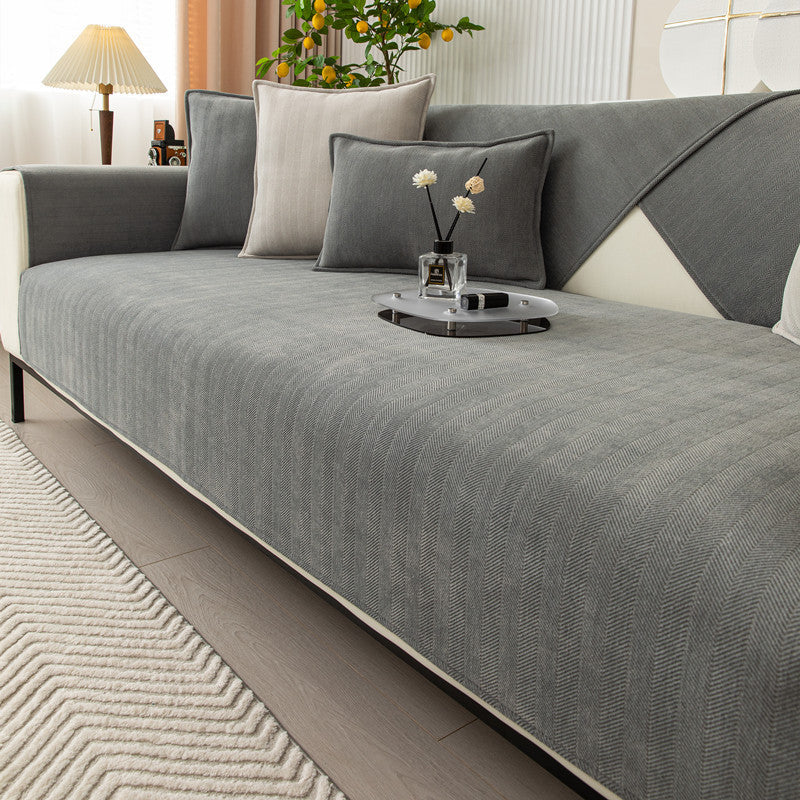 K & S | Sofaüberwurf & Kissenbezug Chenille – Dick Weich & Waschbar Minimalistisches Design