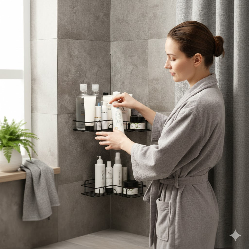 Praktisches Eckregal ohne Bohren für Dusche | Rostfrei