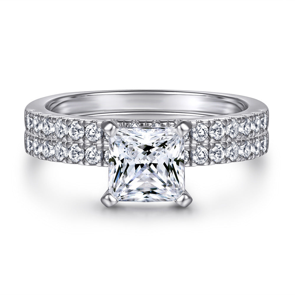 K & S | Damenring Set 925 Silber mit Quadrat Diamant – Eleganter 18K Schmuck Zweier Set