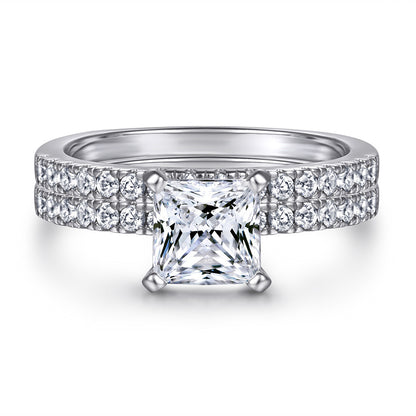 K & S | Damenring Set 925 Silber mit Quadrat Diamant – Eleganter 18K Schmuck Zweier Set