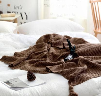 K & S | Strickdecke aus Weicher Wolle mit Fransen - Kuschelige Sofadecke & Wohndecke