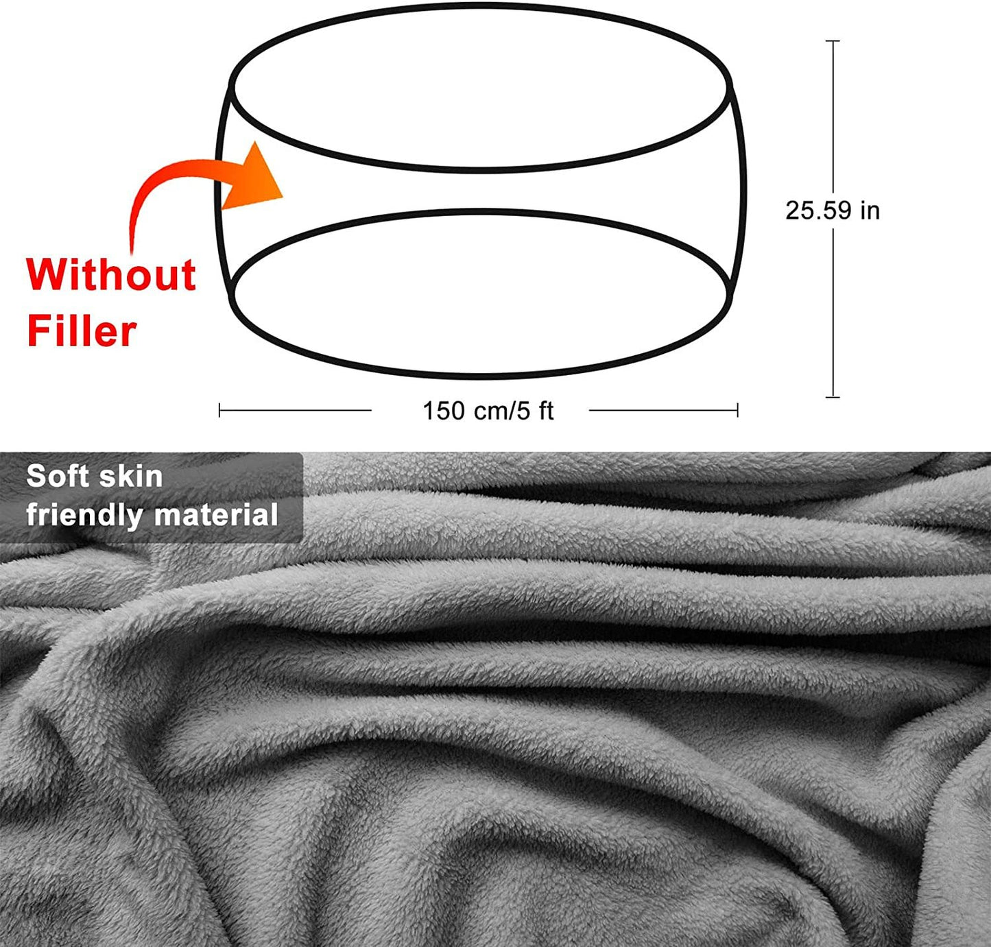 K & S | Sitzsack Bezug Samt XXL 6ft – Weich & Flauschig in Dunkelgrau für Wohnzimmer