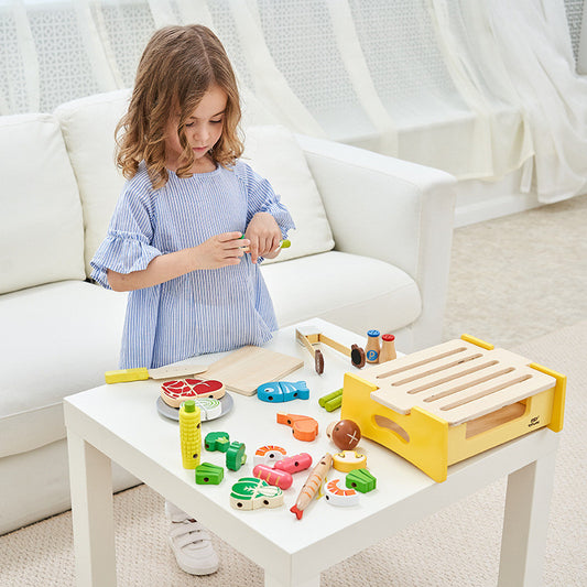 K & S | Holz Spielküche BBQ Set mit Magnetischem Zubehör - Kreative Kinderküche für Rollenspiel & Lernen