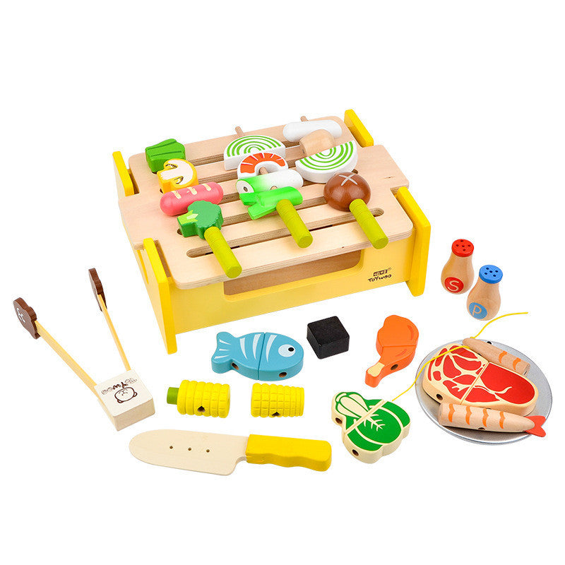 K & S | Holz Spielküche BBQ Set mit Magnetischem Zubehör - Kreative Kinderküche für Rollenspiel & Lernen