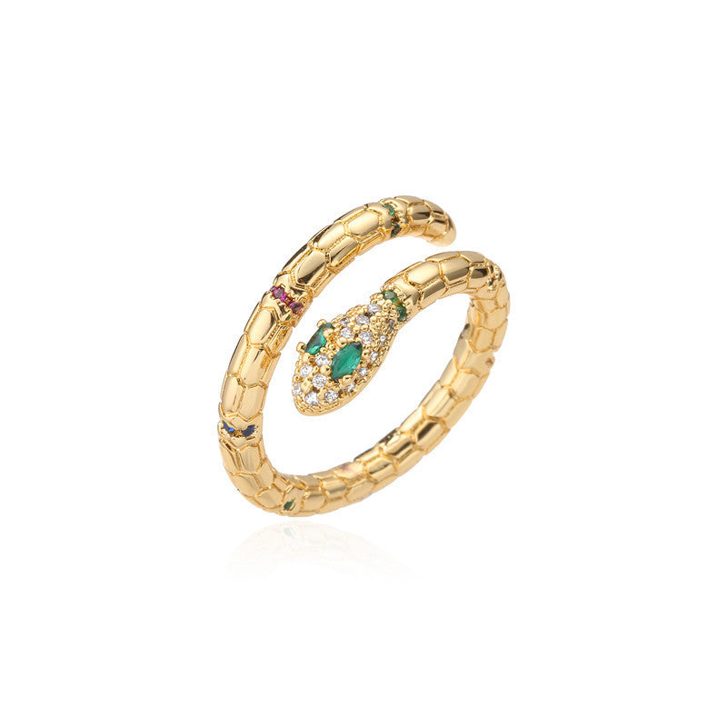 K & S | Verstellbarer Schlangenring Damen – Vergoldeter Kupferring mit Zirkonia Schmuck