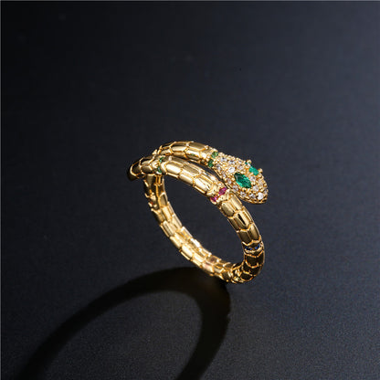 K & S | Verstellbarer Schlangenring Damen – Vergoldeter Kupferring mit Zirkonia Schmuck