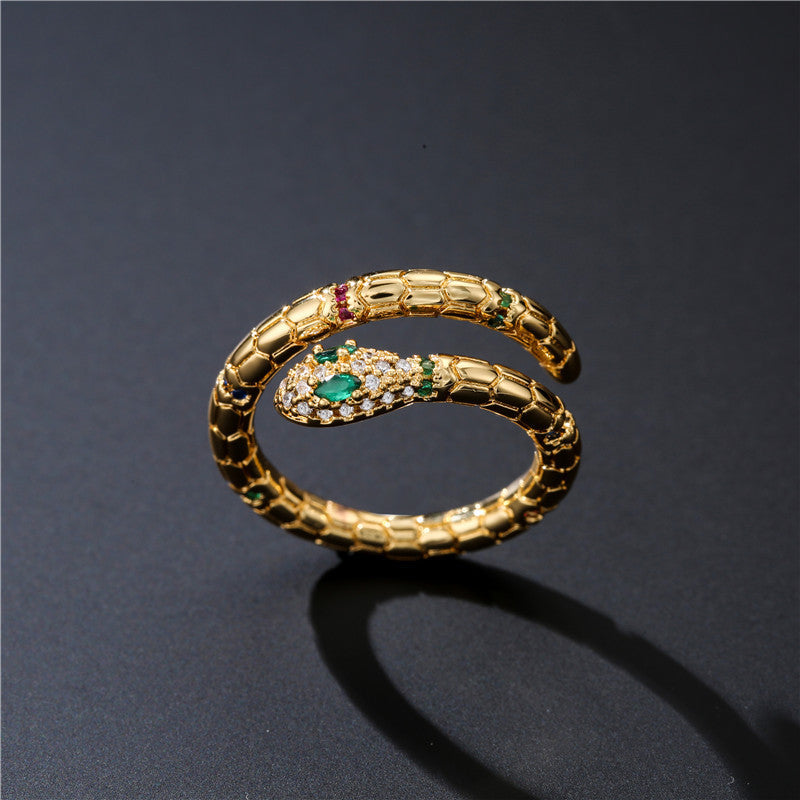 K & S | Verstellbarer Schlangenring Damen – Vergoldeter Kupferring mit Zirkonia Schmuck