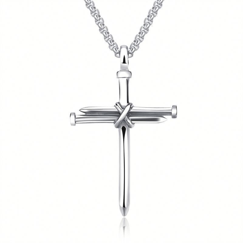 K & S | Herren Halskette Edelstahl Kreuz Anhänger – Robuste Rundpanzerkette im Vintage Design