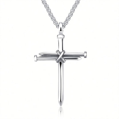 K & S | Herren Halskette Edelstahl Kreuz Anhänger – Robuste Rundpanzerkette im Vintage Design
