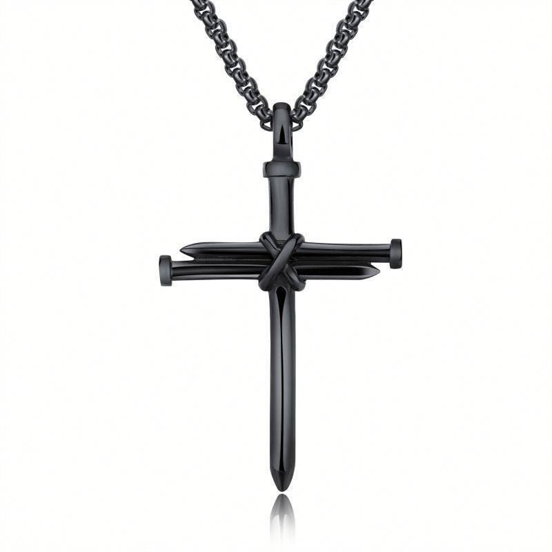 K & S | Herren Halskette Edelstahl Kreuz Anhänger – Robuste Rundpanzerkette im Vintage Design