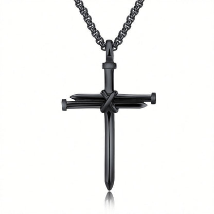 K & S | Herren Halskette Edelstahl Kreuz Anhänger – Robuste Rundpanzerkette im Vintage Design