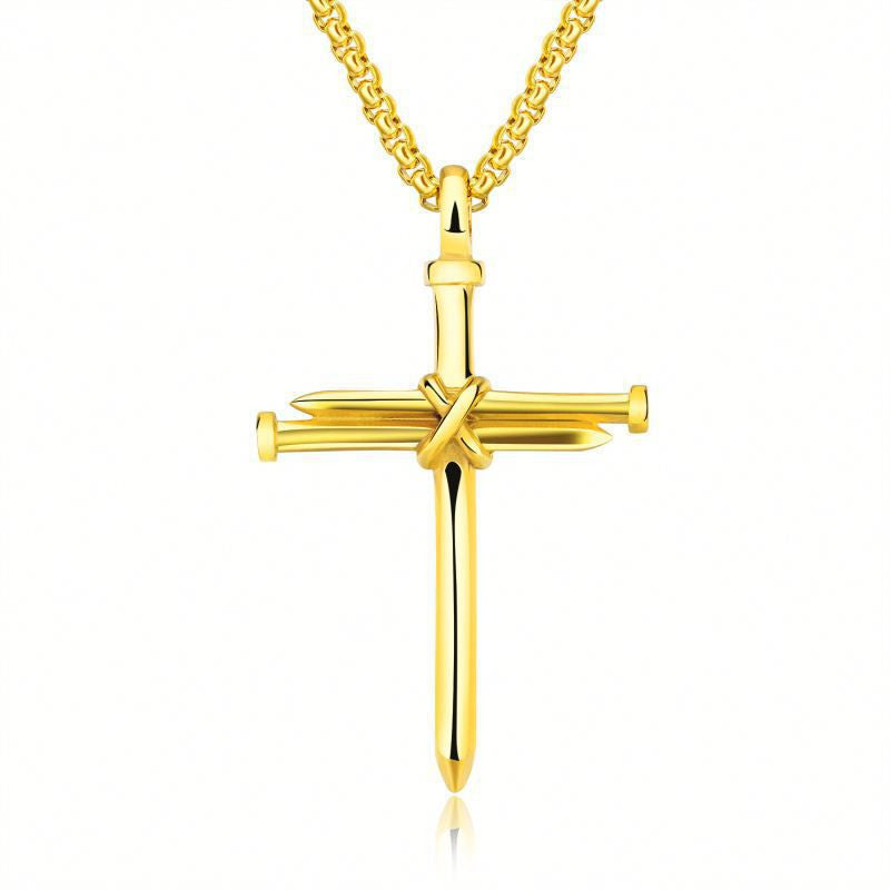 K & S | Herren Halskette Edelstahl Kreuz Anhänger – Robuste Rundpanzerkette im Vintage Design