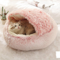 K & S | Rundes Kuschelbett für Hunde & Katzen aus Plüsch - Weiches & Waschbares Haustierbett für Winter & Zuhause